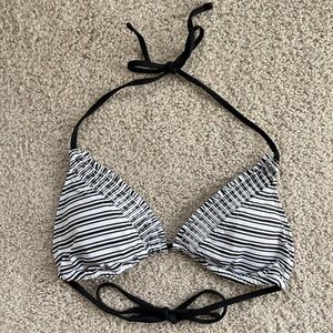 Massimo Striped Black White Lightly Lined Triangle String Bikini Top Size Small